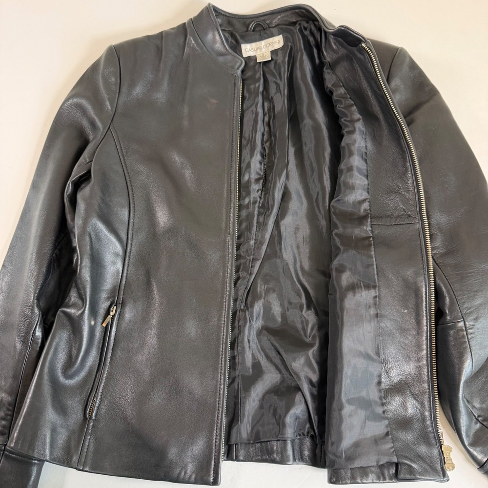Genuine Leather Jacket Black M Moto Minimalist Biker Classic - Picture 9 of 10